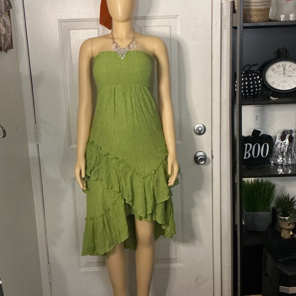 Strapless Ruffle Hem Green Summer Dress